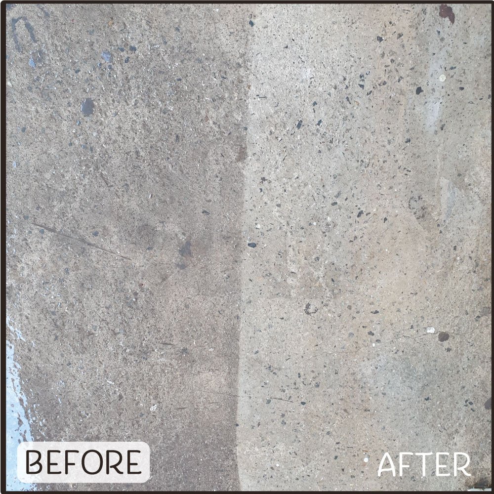 Before and after photo showing how dirty concrete can get around Perth